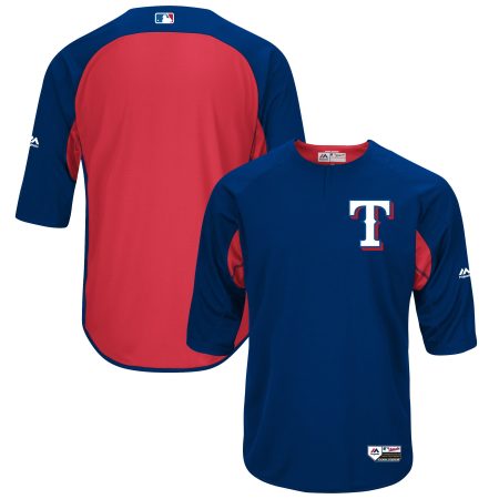 Men's Majestic Royal/Red Texas Rangers Authentic Collection On-Field 3/4-Sleeve Batting Practice Jersey