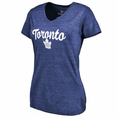 Women's Blue Toronto Maple Leafs Free Hand Tri-Blend V-Neck T-Shirt