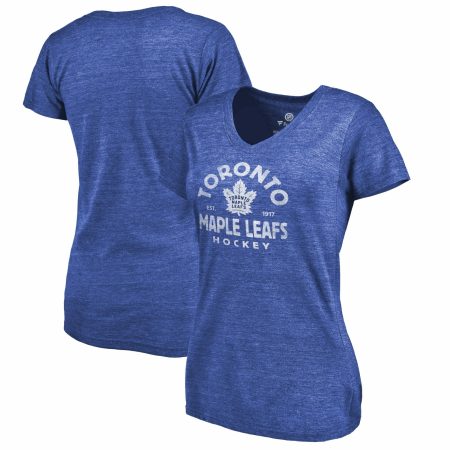 Women's Fanatics Branded Blue Toronto Maple Leafs Timeless Collection Vintage Arch Tri-Blend V-Neck T-Shirt