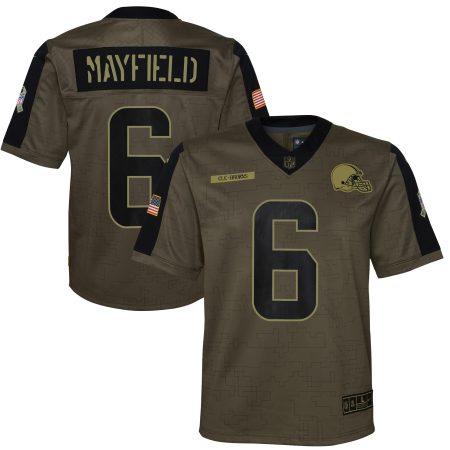 Youth Nike Baker Mayfield Olive Cleveland Browns 2021 Salute To Service Game Jersey
