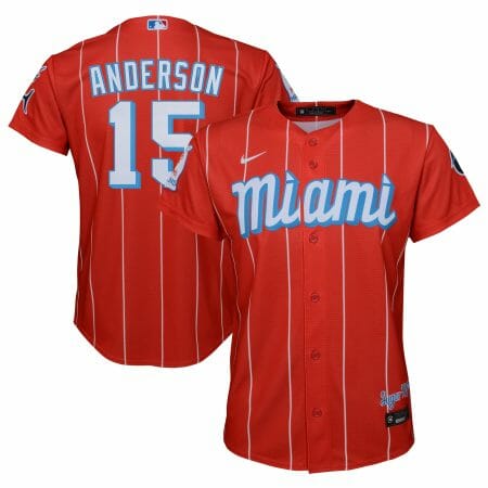 Youth Nike Brian Anderson Red Miami Marlins 2021 City Connect Replica Player Jersey