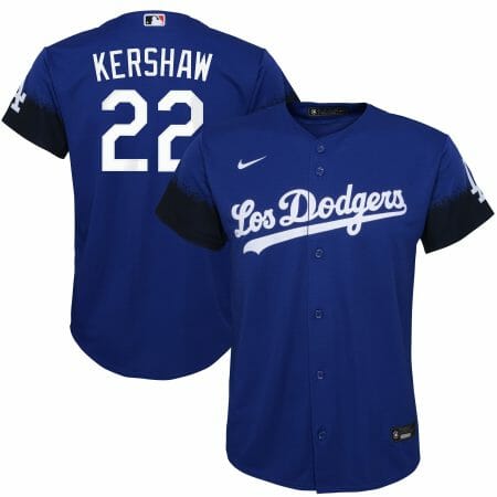 Youth Nike Clayton Kershaw Royal Los Angeles Dodgers 2021 City Connect Replica Player Jersey