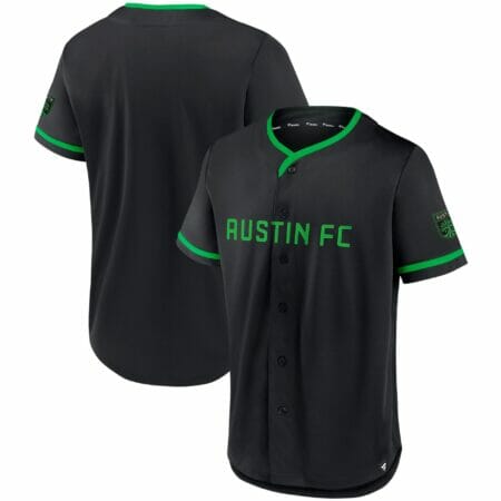 Men's Fanatics Branded Black/Green Austin FC Ultimate Player Baseball Jersey