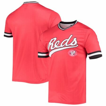 Men's Stitches Red/Black Cincinnati Reds Cooperstown Collection V-Neck Team Color Jersey