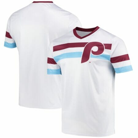Men's Stitches White Philadelphia Phillies Cooperstown Collection V-Neck Jersey