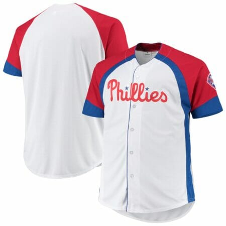 Men's White/Red Philadelphia Phillies Big & Tall Colorblock Full-Snap Jersey