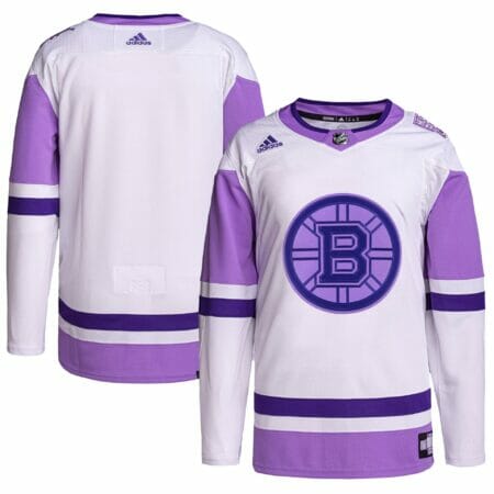 Men's adidas White/Purple Boston Bruins Hockey Fights Cancer Primegreen Authentic Blank Practice Jersey