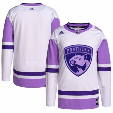 Men's adidas White/Purple Florida Panthers Hockey Fights Cancer Primegreen Authentic Blank Practice Jersey