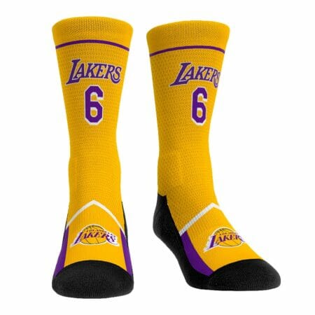 Youth Rock Em Socks LeBron James Los Angeles Lakers Player Jersey Gold Crew Socks