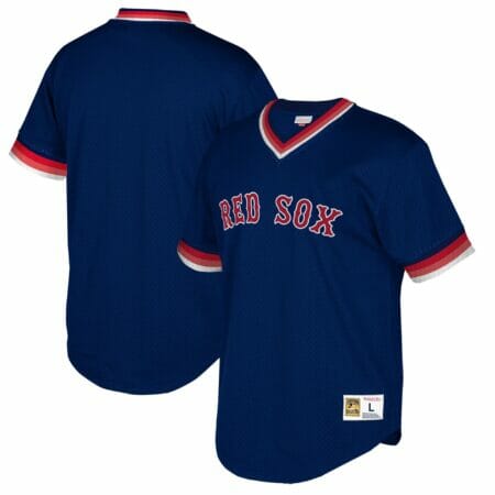 Men's Mitchell & Ness Navy Boston Red Sox Big & Tall Cooperstown Collection Mesh Wordmark V-Neck Jersey
