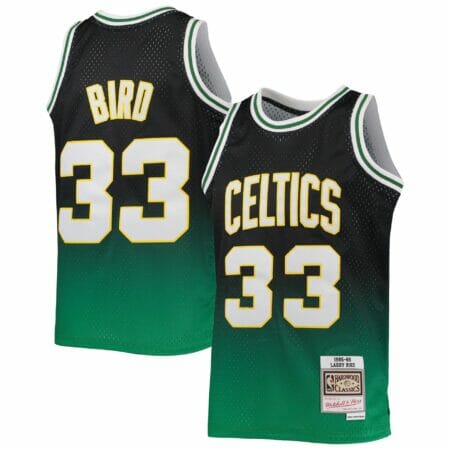 Youth Mitchell & Ness Larry Bird Kelly Green/Black Boston Celtics 1985/86 Hardwood Classics Fadeaway Swingman Player Jersey