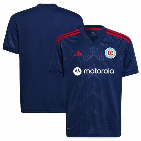Youth adidas Blue Chicago Fire 2022 Water Tower Kit Team Replica Blank Jersey
