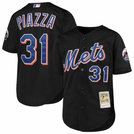 Youth Mitchell & Ness Mike Piazza Black New York Mets Cooperstown Collection Mesh Batting Practice Jersey
