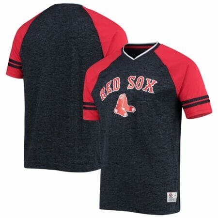Men's Stitches Heathered Navy Boston Red Sox Team Raglan V-Neck Jersey