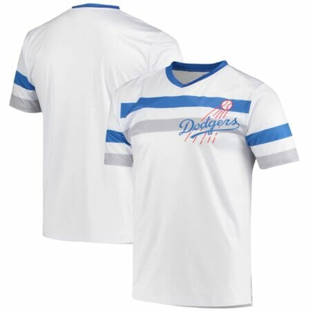 Men's Stitches White Los Angeles Dodgers Cooperstown Collection V-Neck Jersey