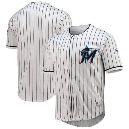 Men's True-Fan White/Black Miami Marlins Pinstripe Jersey