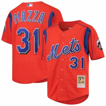 Youth Mitchell & Ness Mike Piazza Orange New York Mets Cooperstown Collection Mesh Batting Practice Jersey
