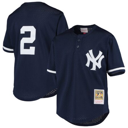 Youth Mitchell & Ness Derek Jeter Navy New York Yankees Cooperstown Collection Mesh Batting Practice Jersey